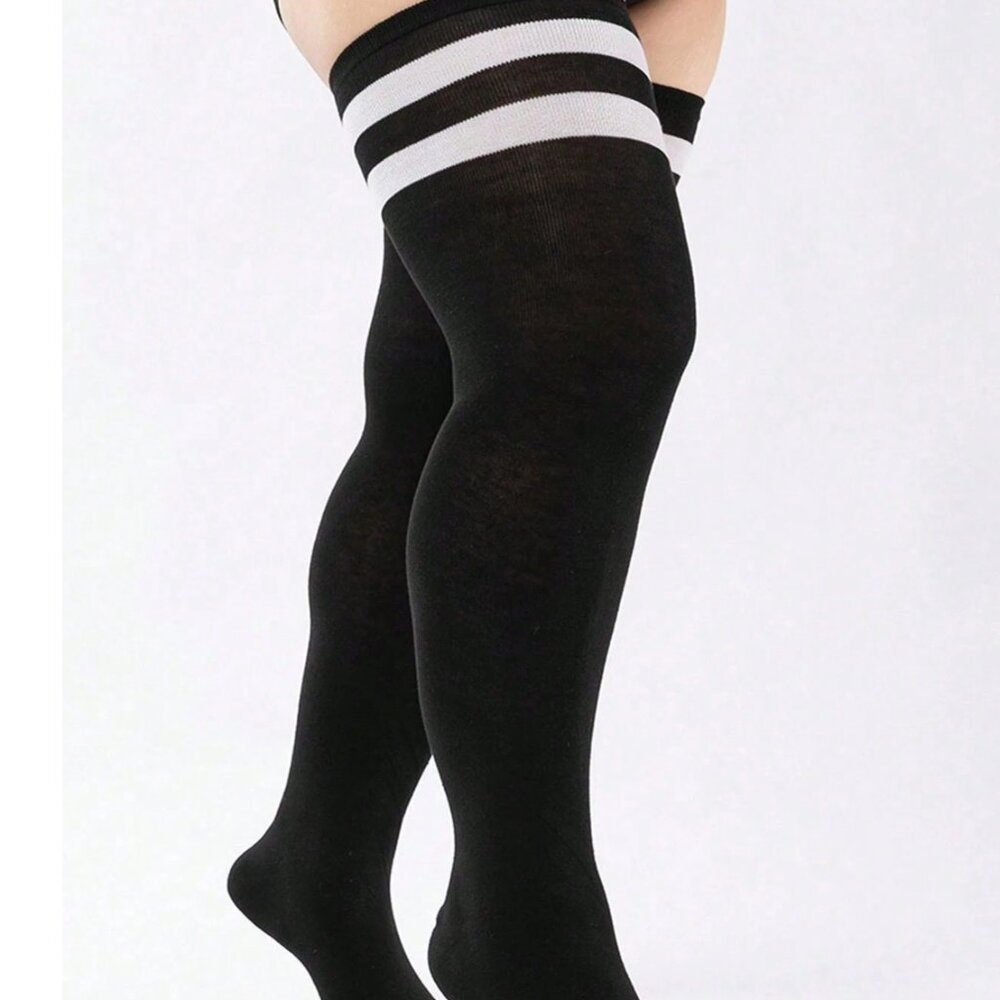 Plus Size Athletic Striped Thigh-High Socks - Picture 5 of 7